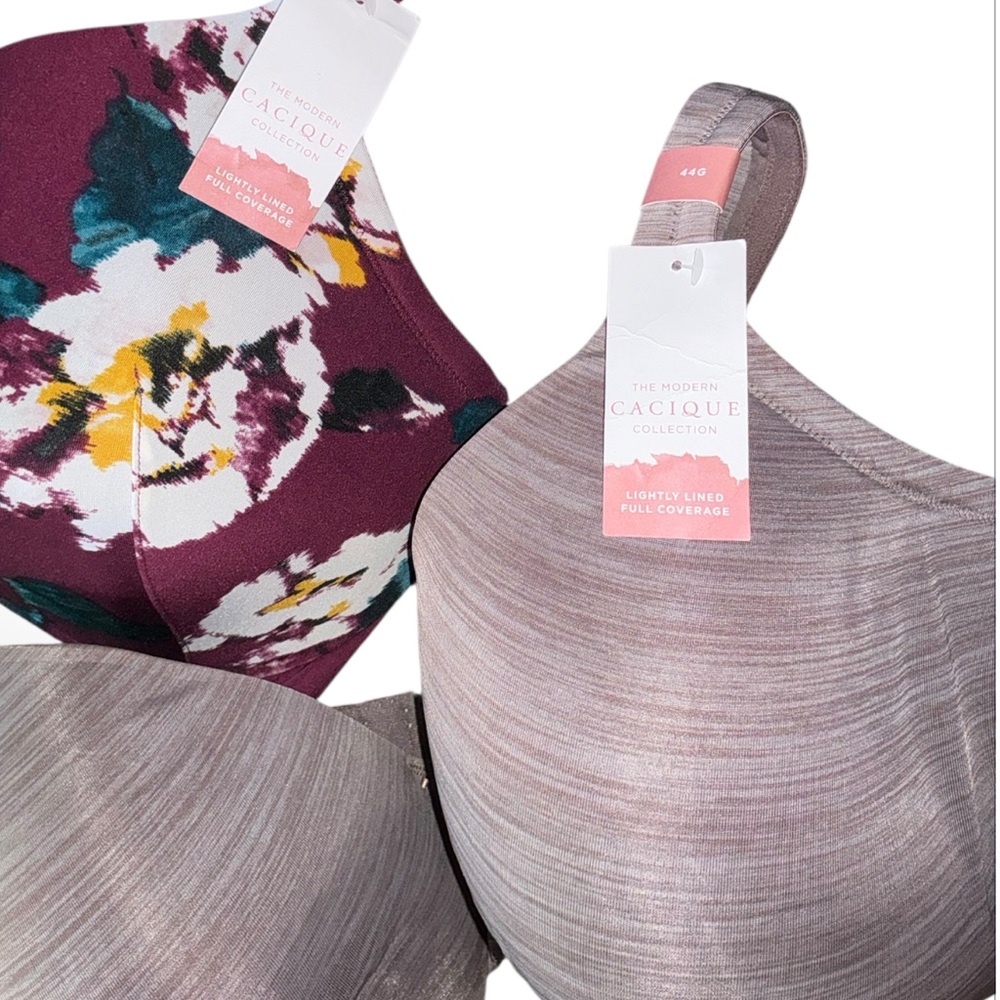 Cacique Lane Bryant 44G Bra Bundle NWT Lightly Lined Full Coverage Floral Taupe - Picture 4 of 11